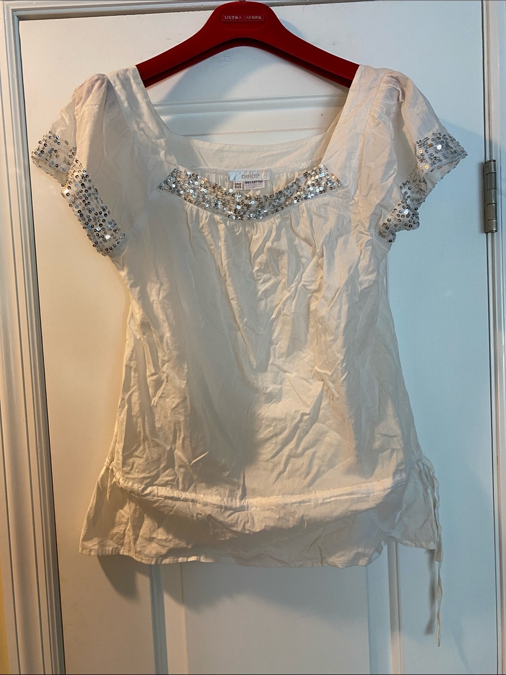 Belair Cotton White Lace Silver Sequins Blouse/Cover Up